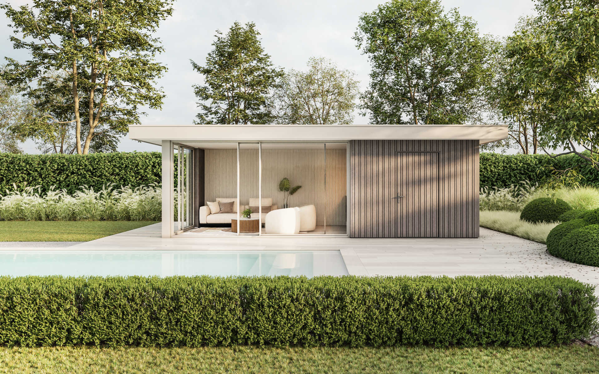 Model Oltrona moderne overkapping aan zwembad