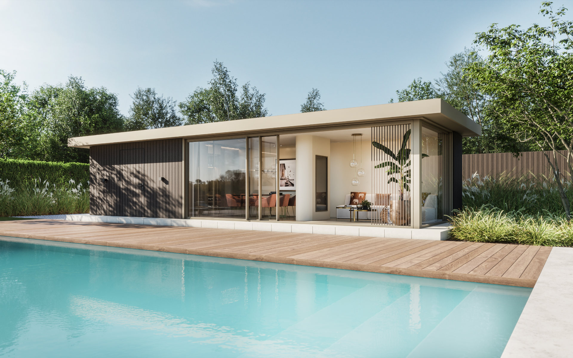 Model Oltrona groot poolhouse aan zwembad